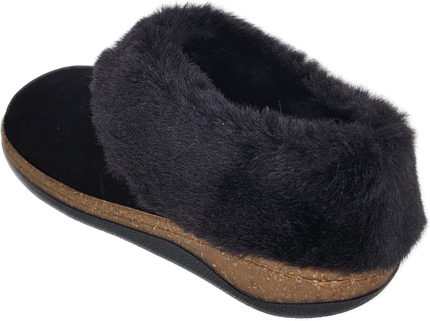 Clarks Womens Slipper Suede Leather Plain Toe - Plush Faux Fur Collar/Lined With A Cork Midsole - Open Back Indoor Outdoor House Slippers For Women (Black US 6 - Image 3