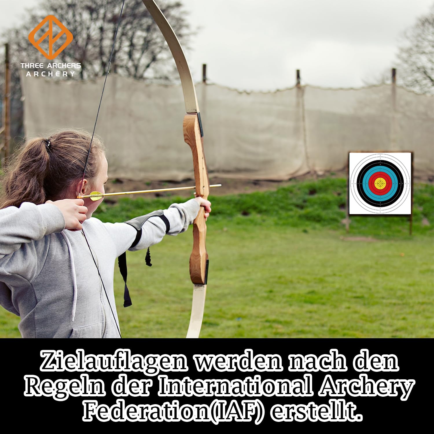 THREE ARCHERS 20 fogli da 60 cm, per tiro con l'arco, 10 supporti ad anello, 60 cm x 60 cm, per caccia e tiro