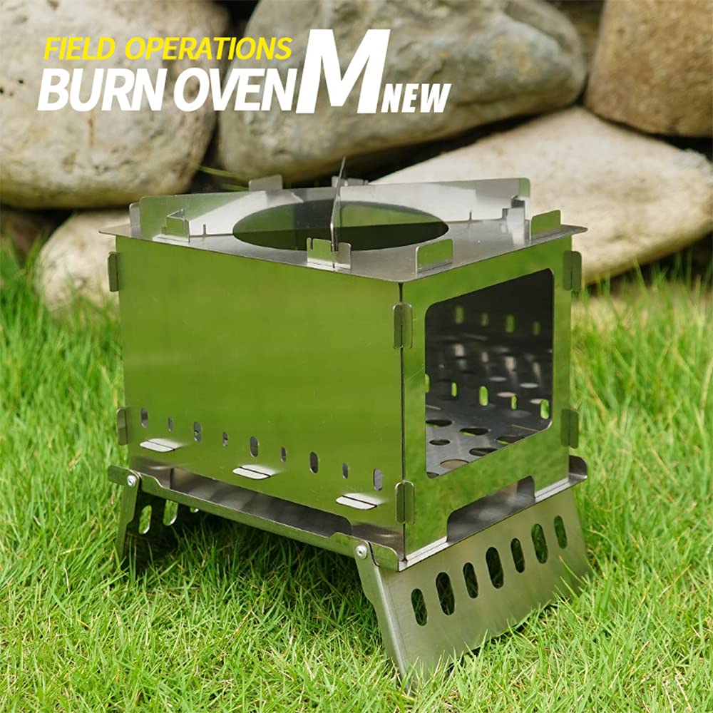 3-in-1 Campingkocher aus Edelstahl · Faltbarer Holzofen mit 3 Aufsätzen (Grillrost, parallele & gekreuzte Halterungen) · Für BBQ, Picknick, Wandern & Reisen