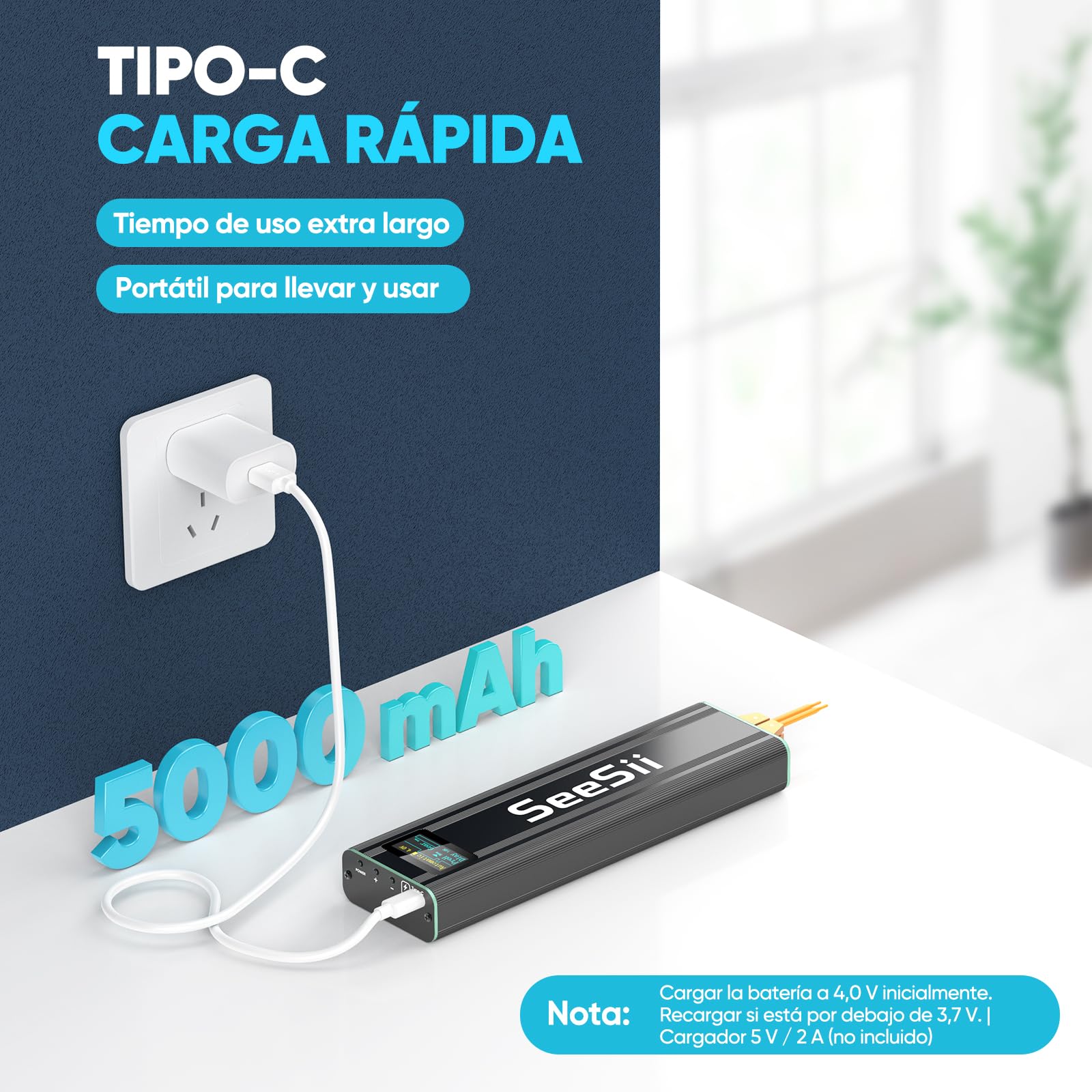 SEESII Mini Soldador por Puntos - SE-209 Soldador de Puntocon con Batería 5,0 Ah 1-80 Niveles para 0,1-0,2 mm Hojas de Níquel, Hierro, Acero Inoxidable, Modo Automático y Manual