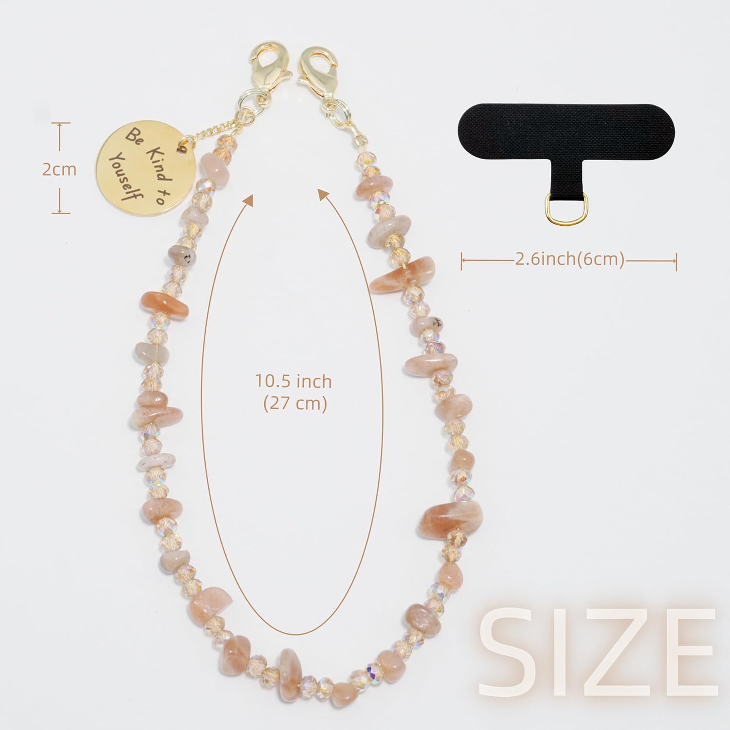 Beaded Phone Charm Nature Stone Cell Phone Wrist Strap Crystal Beaded Charm Stone Beads Chain Wrist Lanyard Hand Wristlet - Sunstone - Image 4