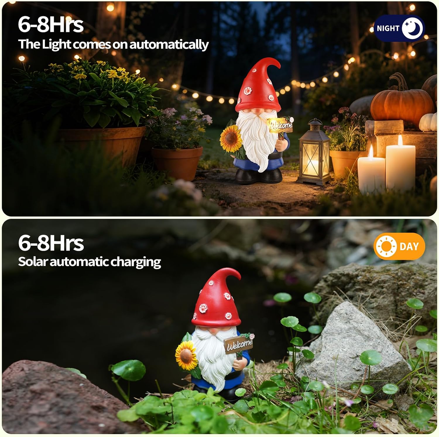 9.1" Lighted Sunflower Garden Gnome with Welcome Sign, Resin Gnome Statue, Perfect for Porch, Garden, Entryway, Gnome Figurine for Family, Friends, Housewarming Gift