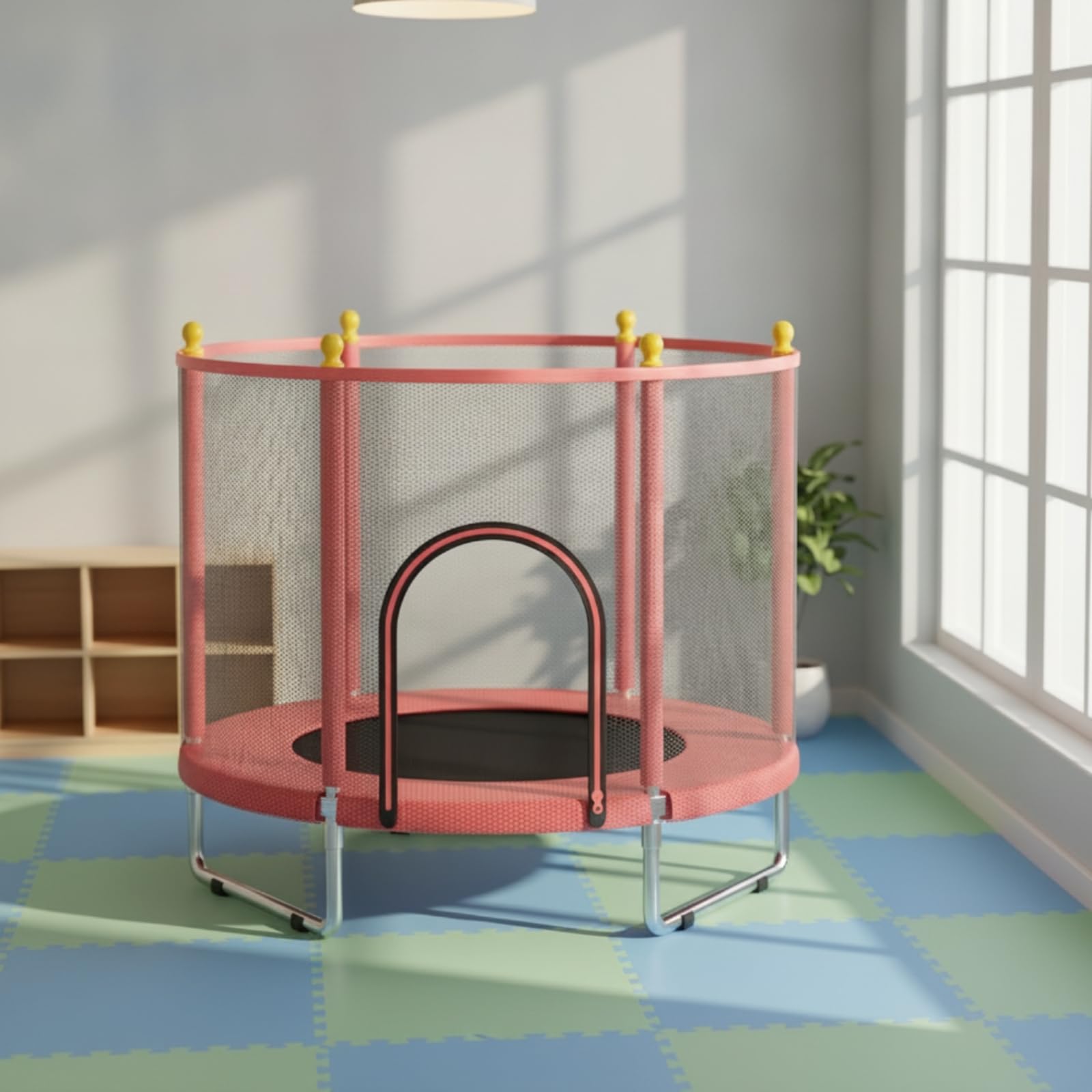 Cama Elástica Infantil Niños Mini Trampolin con Red Aro de Baloncesto Incluye Balón Pelotas Variadas Estructura de Acero Resistente Adecuada para, Azul