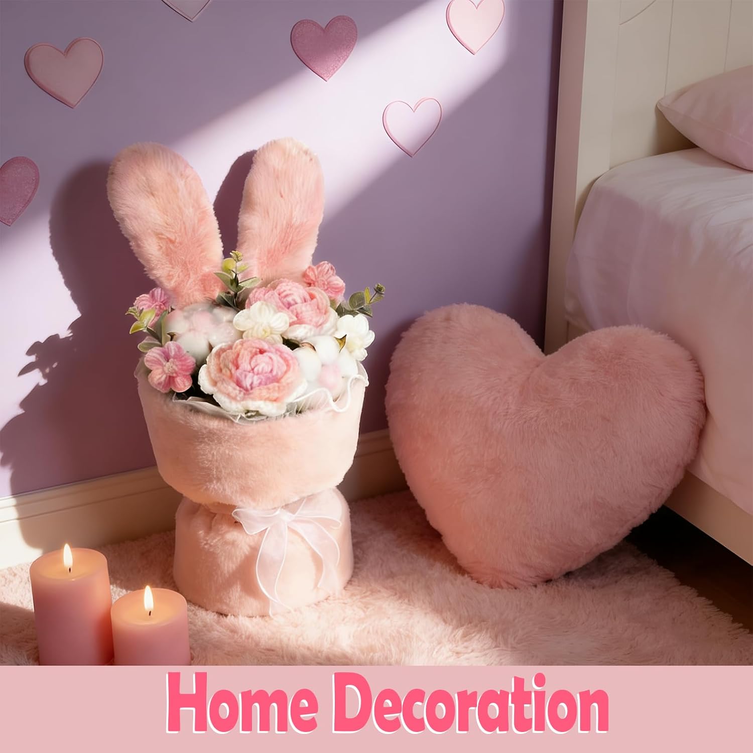 Completed Crochet Flowers Bouquet, Handmade Knitted Bouquet, Crochet Artificial Flowers for Valentine's Day, Mother's Day, Birthday, Wedding Home Decor, Gifts for Girlfriend, Wife, Mom (Pink)