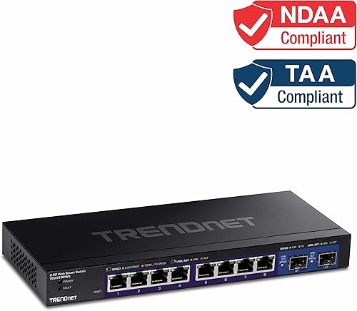 Miniatura 8 de TRENDnet Conmutador Web Inteligente Multi-Gig de 10 Puertos, TEG-3102WS, 8 Puertos 2.5GBASE-T, 2 Ranuras SFP+ de 10G, Divisor Ethernet, Carcasa