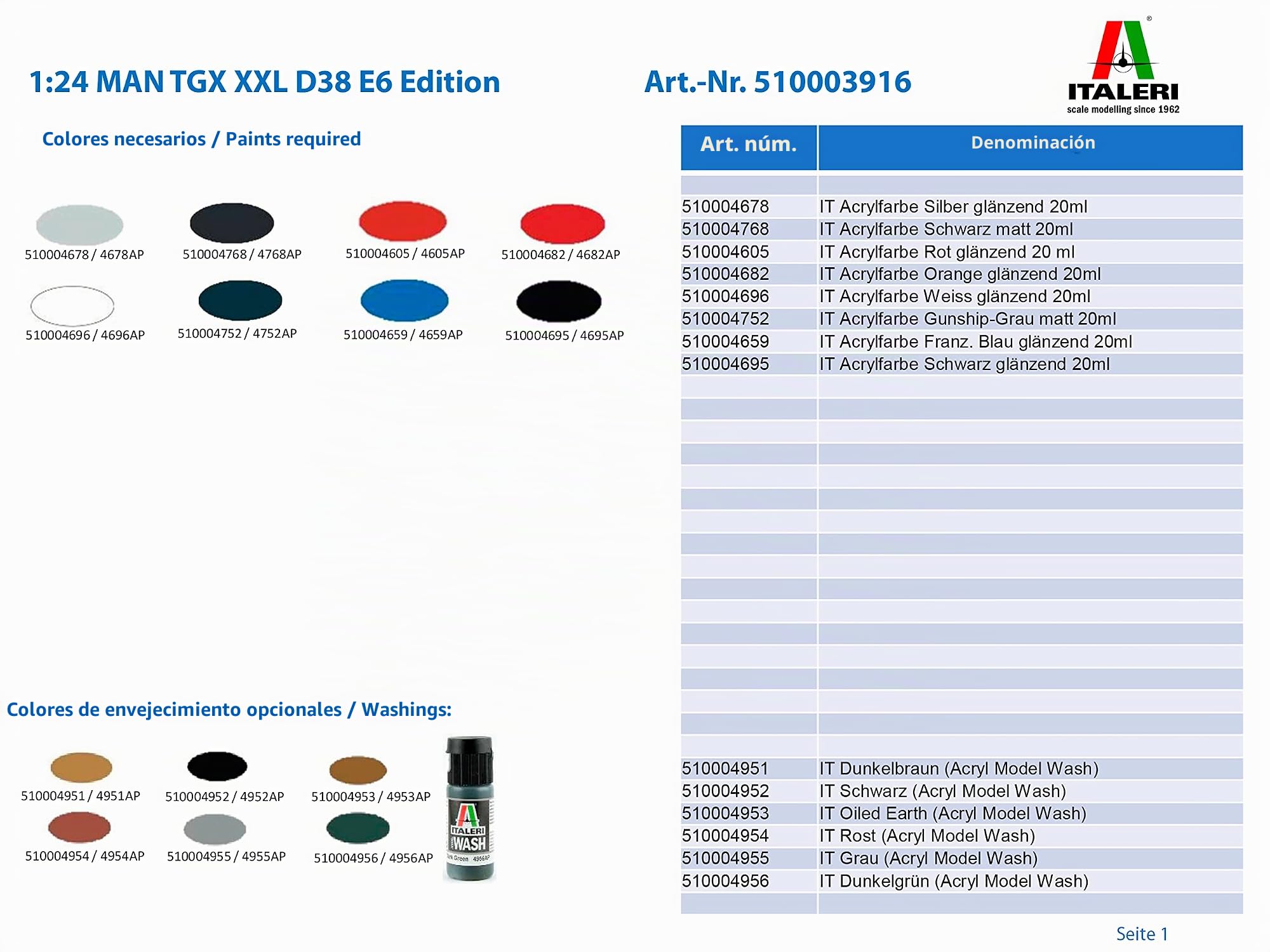 Italeri 510003916 1: 24 Man TGX XXL D38 E6 Edition Vehículo