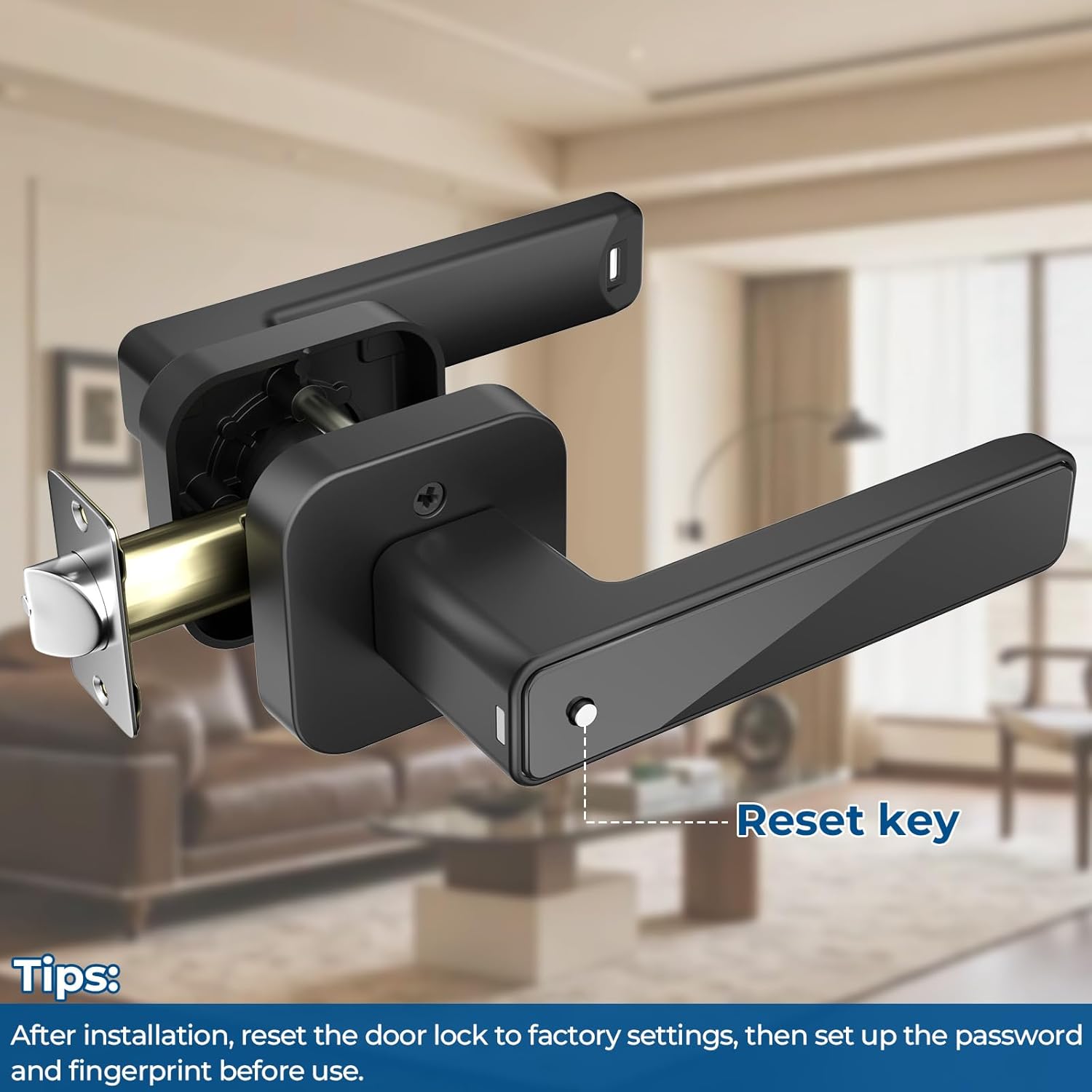 FITNATE Smart Fingerprint Door Lock, Keyless Entry Door Lever with APP, IC Card, Code, Key & Biometric Unlock for Bedroom, Home, Hotel, Office, Apartment, Matte Black
