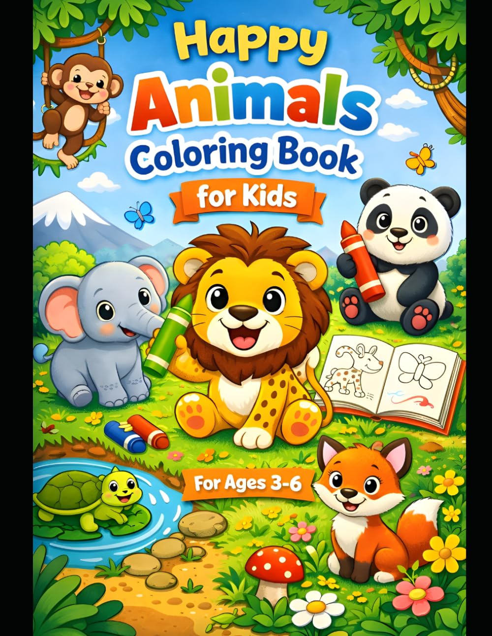 Happy Animals Coloring Book: Wild Animals and Birds for Creative Kids Ages 3–6