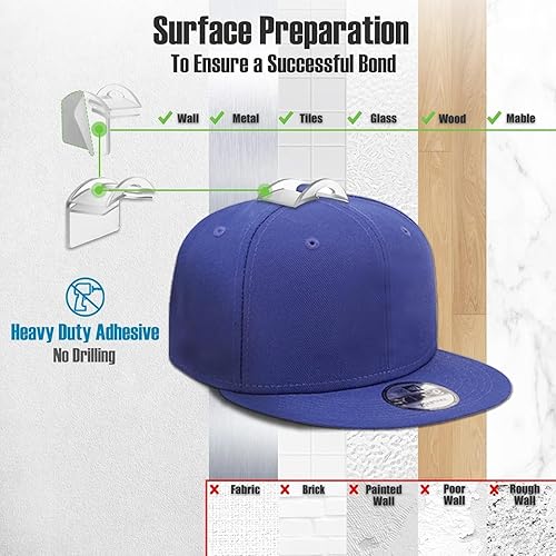 Miniatura 5 de Stronge - Perchas adhesivas para sombreros de pared, organizador de tapas sin perforar, paquete de 20 ganchos para gorras de béisbol, estante para