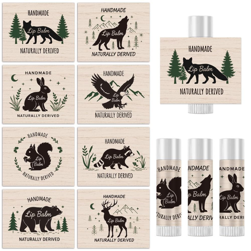 Peacoblue 160Pcs Lip Balm Labels Sticker for Tubes 2 1x1 7 Forest Animal Silhouettes 8 Styles Waterproof Chapstick