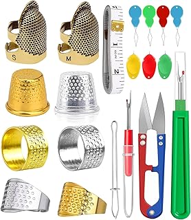 CousDUoBe 20 Pcs Sewing Thimble Kit,thimbles for Hand Sewing，Needle threaders，Seam Rippers for Sewing，Measuring Tape and Thread Snips, Hand Embroidery Craft（Complete Sewing Kit）