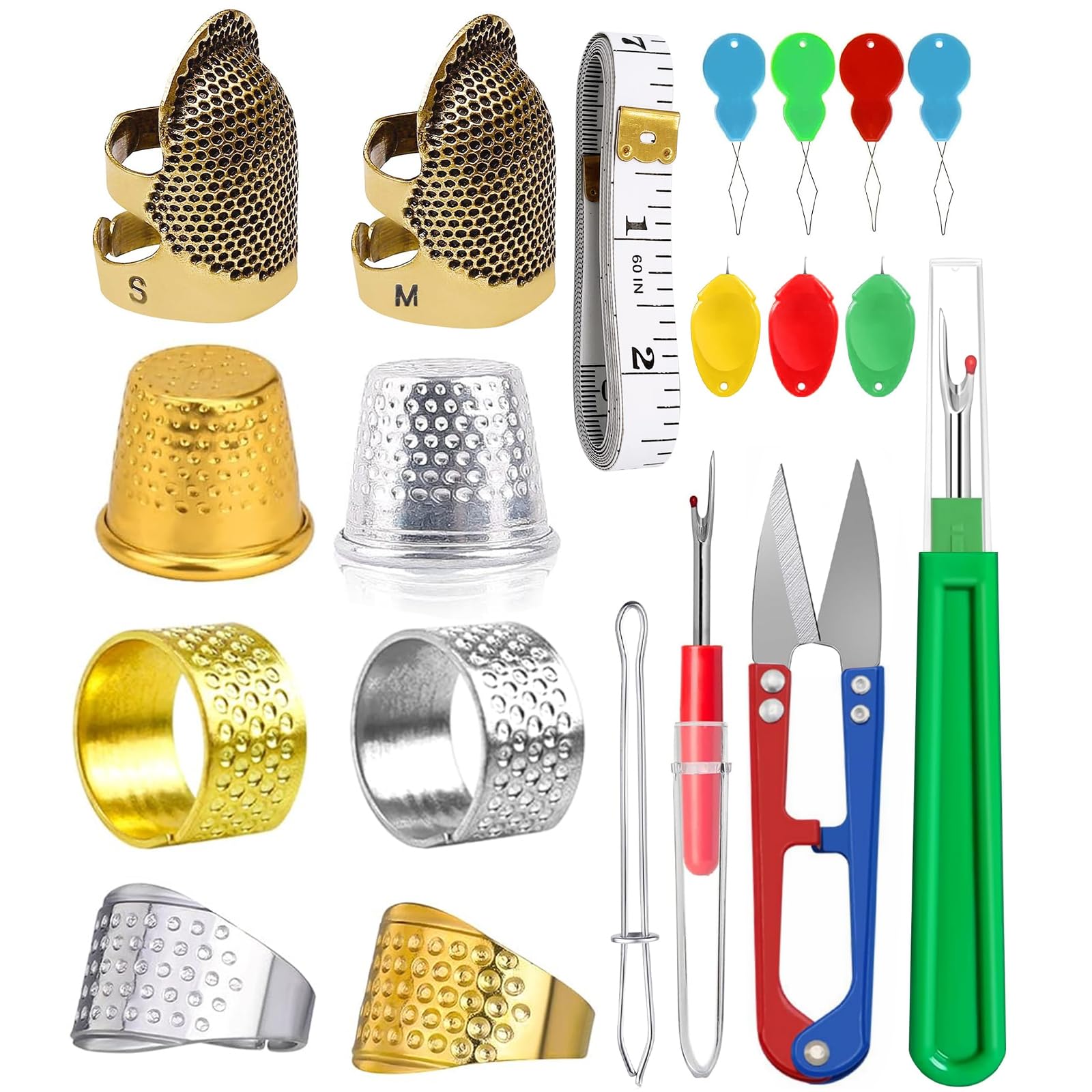 CousDUoBe Sewing Thimble Kit,thimbles for Hand Sewing?Needle threaders?Seam Rippers for Sewing?Measuring Tape and Thread Snips, Hand Embroidery Craft?Complete Sewing Kit?