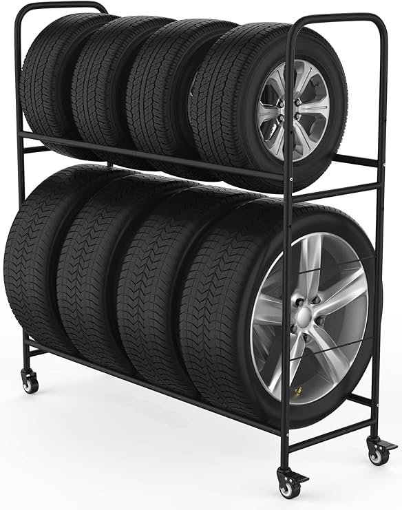 Amazon.com: Rolling Tire Rack – Metal, Adjustable, Tire Stand ...