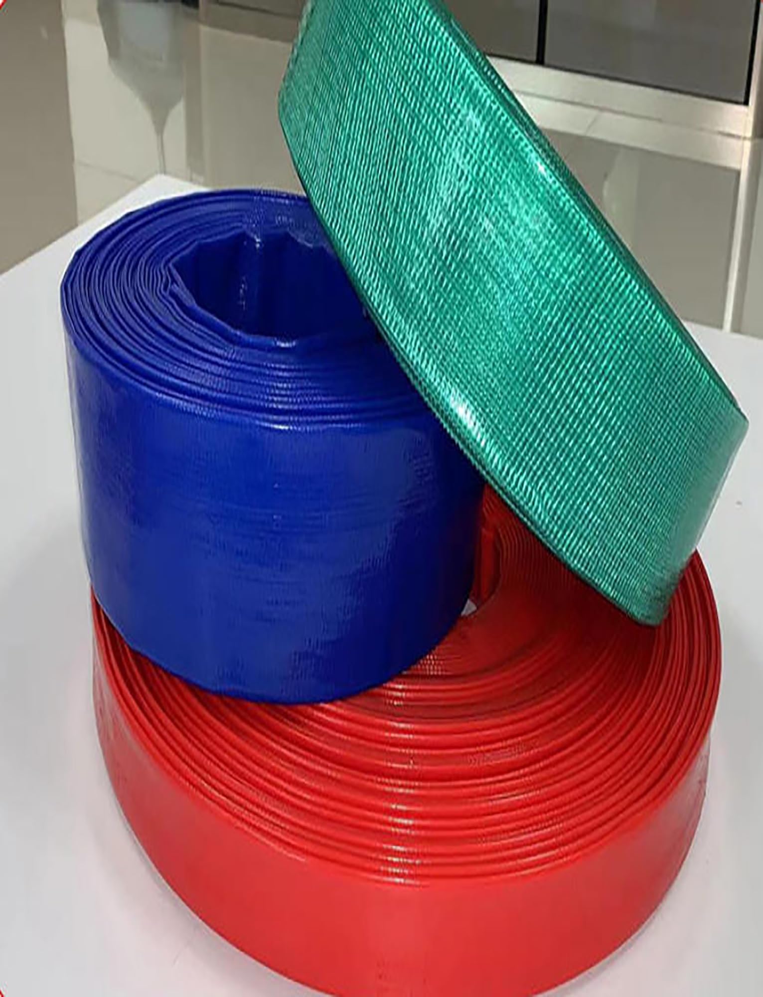 Manguera plana de PVC reforzado | Riego de jardines multicolor de varios tamaños: descarga de agua(Green,ID 1.2 inch- 20m)