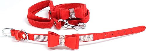 Miniatura 6 de Dazzling - Collar de perro con diamantes de imitación con tela suave y pajarita de cristal, elegante y glamoroso collar para cachorros con correa en