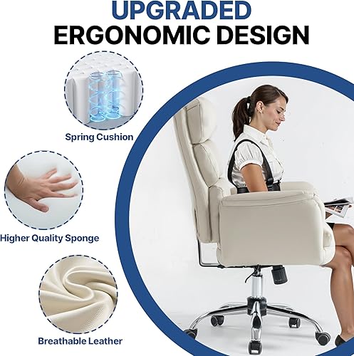 Miniatura 3 de Silla de oficina ergonómica moderna, silla giratoria de piel sintética, silla ejecutiva de escritorio para computadora con reposabrazos acolchados y
