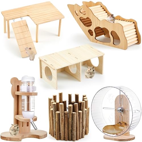 6 Pcs Hamster Toys Set, Maze Wood House, Climbing Ladder