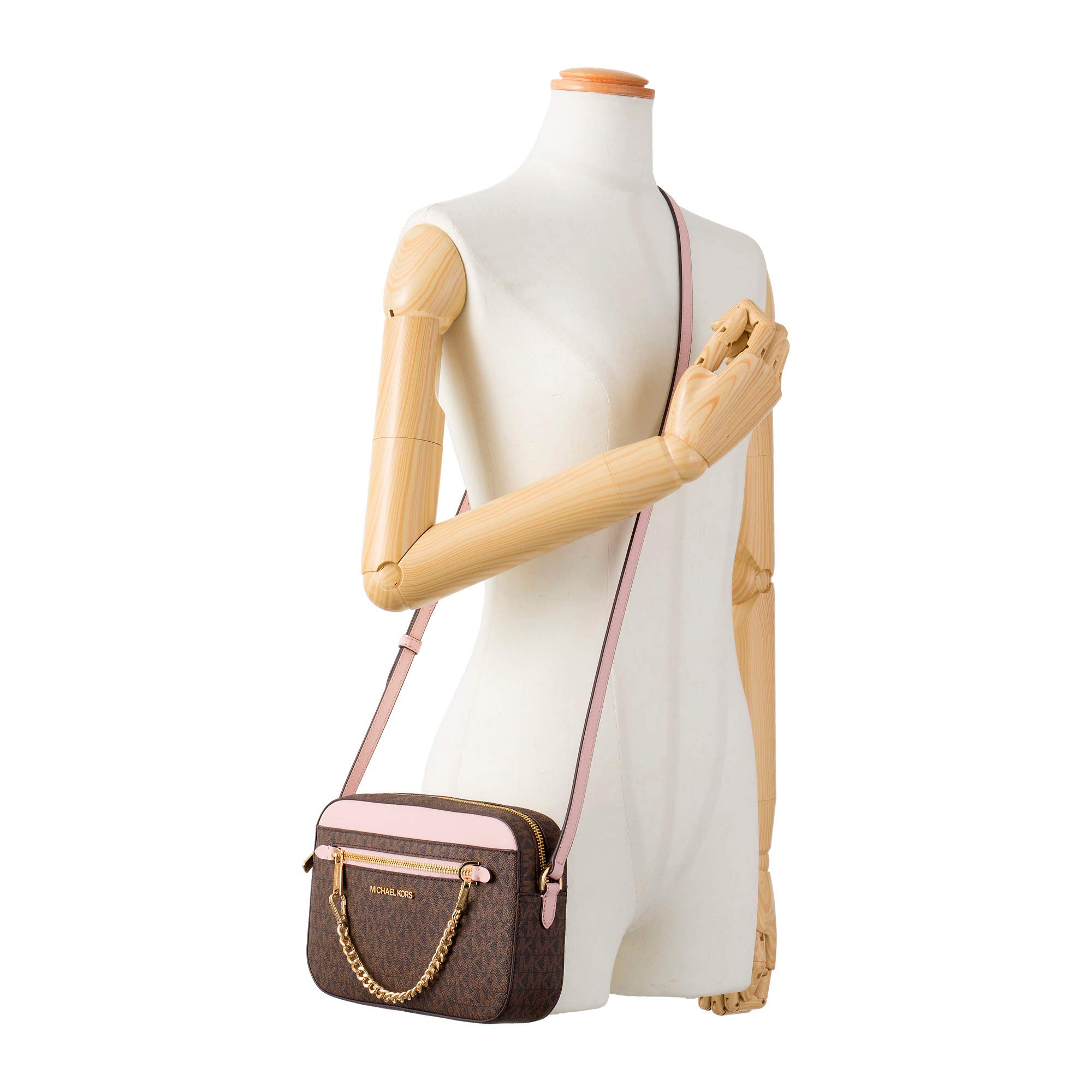 Michael Kors Jet Set Chain East West Large Crossbody Brown MK Powder Blush Pink Multi