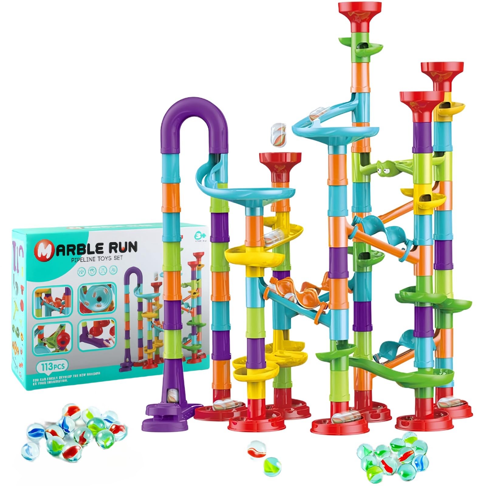 Mgivyar Marble Runs for Kids 4-8,113 Pcs Marble Run Set, Marble Tracks STEM Learning Toy, Construction Building Blocks Toys, STEM Marble Runs for Kids(GD-004)
