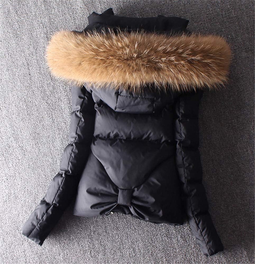 ACE SHOCK Women's Down Coats with Fur Hood Warm Short Puffer Jacket Slim Fit Winter Parka