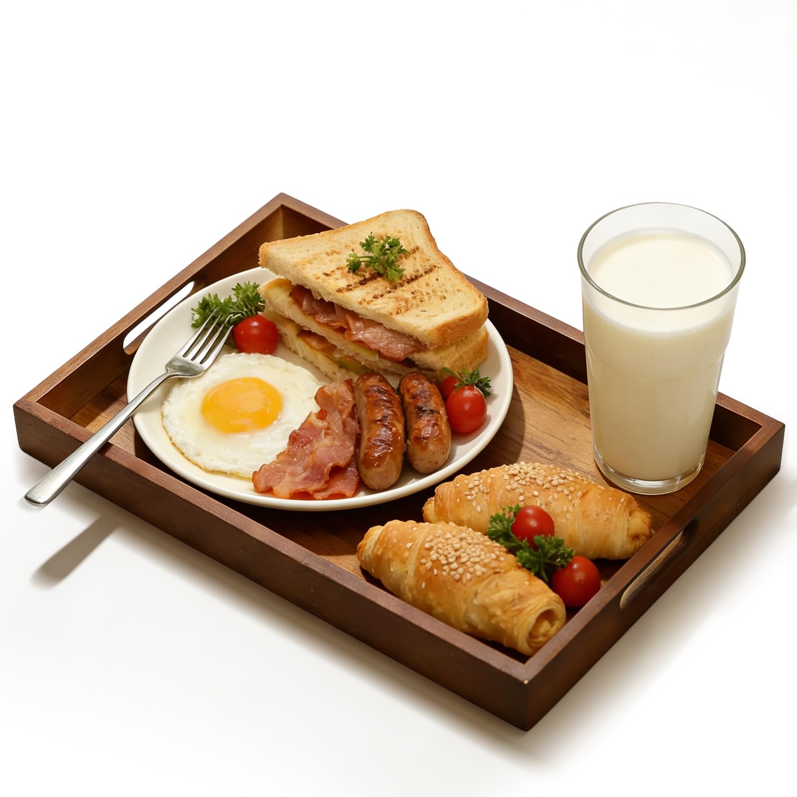Wooden Tray, 38 x 26 x 4cm Dark Brown Bamboo Trays Wooden Serving Tray with Handles Tea Trays Food Platter for Serving Coffee Breakfast in Bedroom Living Room Kitchena