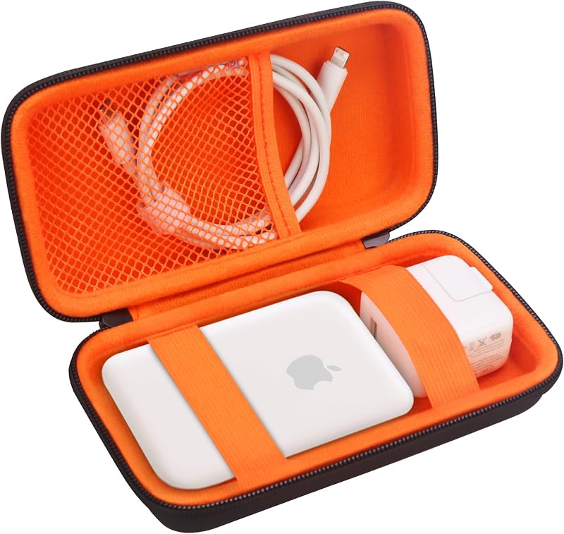 Elonbo Carrying Case ​for Apple MagSafe Charger Battery Pack, Hard Travel Organize Bag for Mag Safe Magnetic Power Bank for iPhone 13/13 Pro, Extra Mesh Pocket Fits Power Adapter, Black+Orange