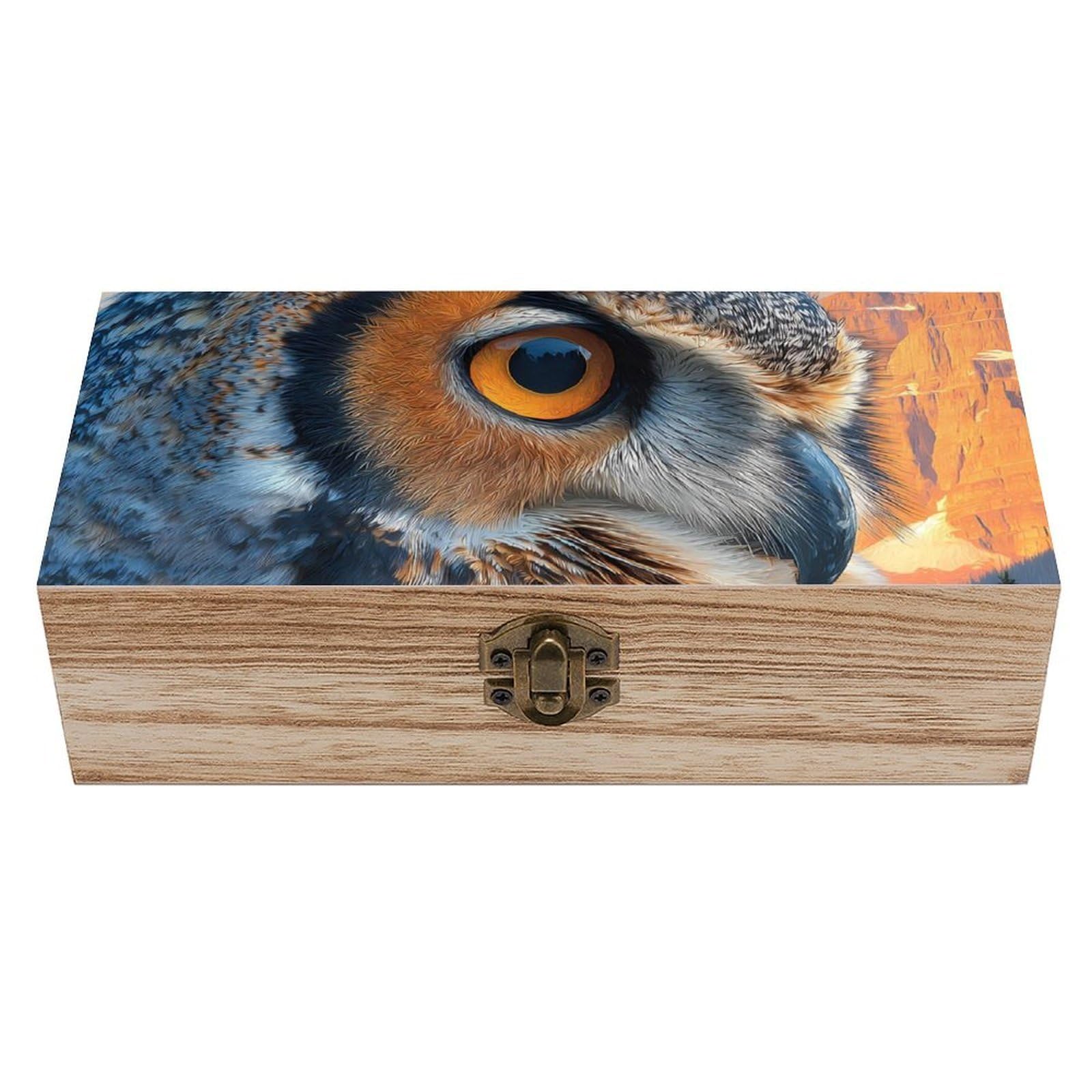 HLBSDM Owl s Mountains River Sunset Wooden Storage Box Craft Memory Keepsake Treasure Chest Box Jewelry Organizer