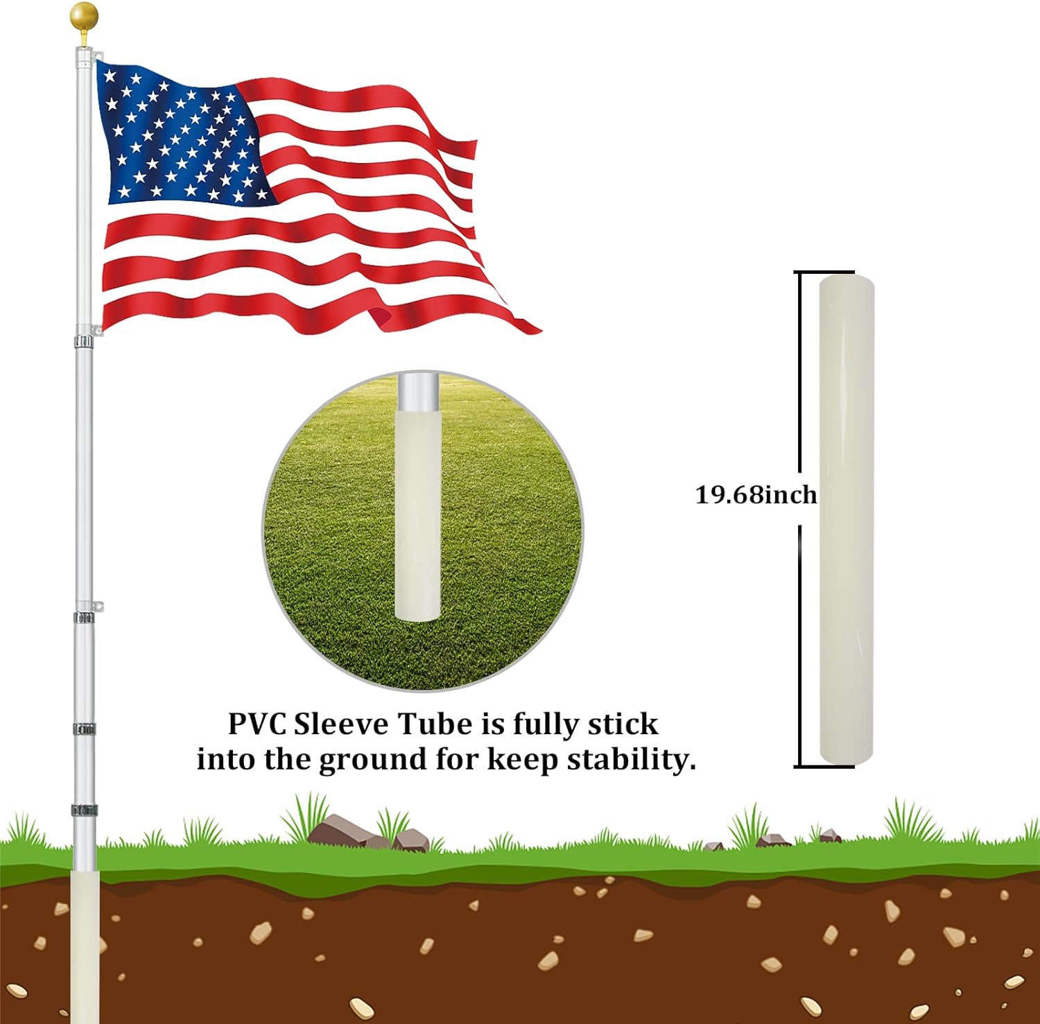 30FT Telescoping Flag Pole Kit – Extra Thick Aluminum, Dual Flag Display, Silver, Includes 3X5FT US Flag for Residential & Commercial Use