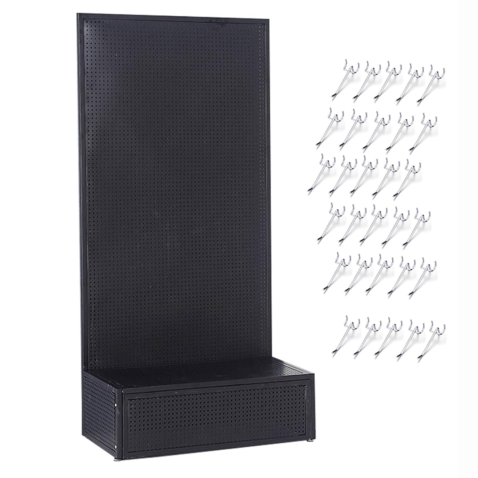 Pannelli forati in Metallo ad Alta Resistenza con 30 Ganci - Grande Organizer per Attrezzi da Garage, Cucina, Ufficio e Giochi - Robusta Soluzione di archiviazione con Pannello Forato Nero