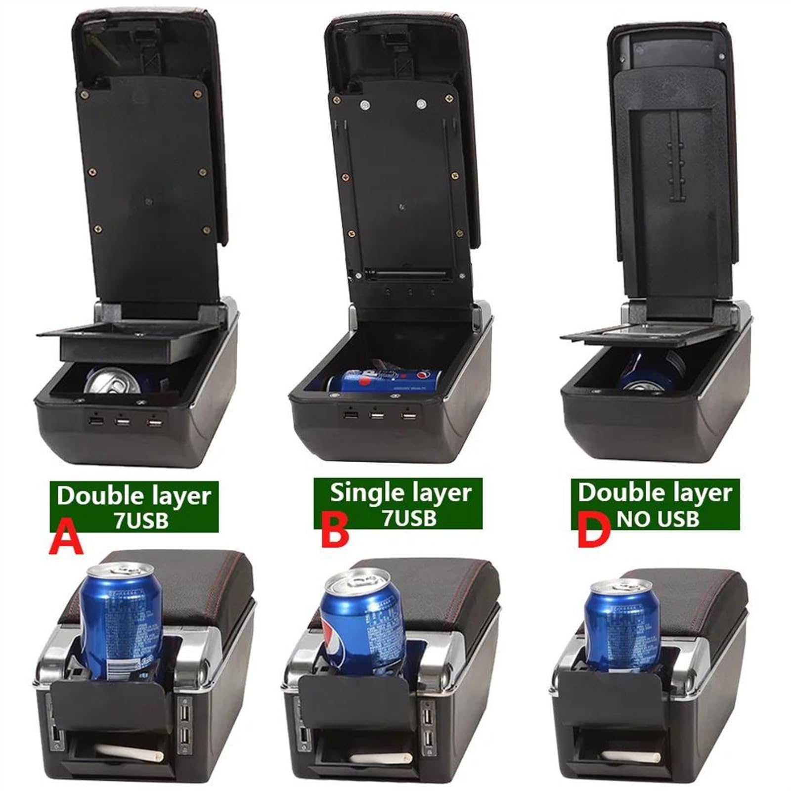Scatola Bracciolo Con Supporto Multifunzionale Accessori Per La Modifica Degli Interni Dell'auto Imbottiti In PU Per Getz Consolle centrale(B1 Black red 7USB)