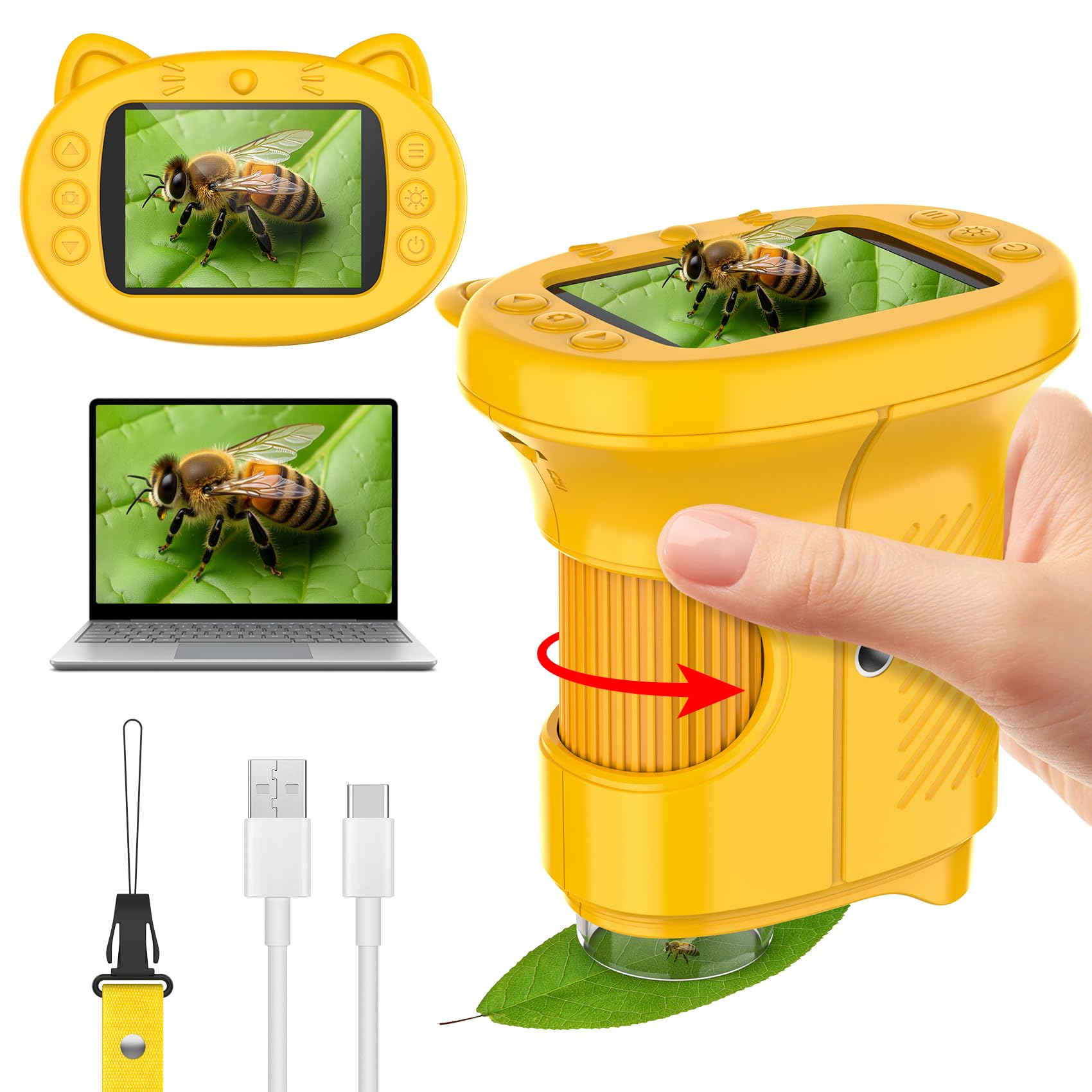 GlobalCrown Microscopio digitale tascabile,Microscopio bambini portatile 200x con schermo da 2,4 pollici,giocattolo per l'apprendimento scientifico per 3, 4, 5, 6, 7, 8, 9,10,11 anni ragazzi,ragazze