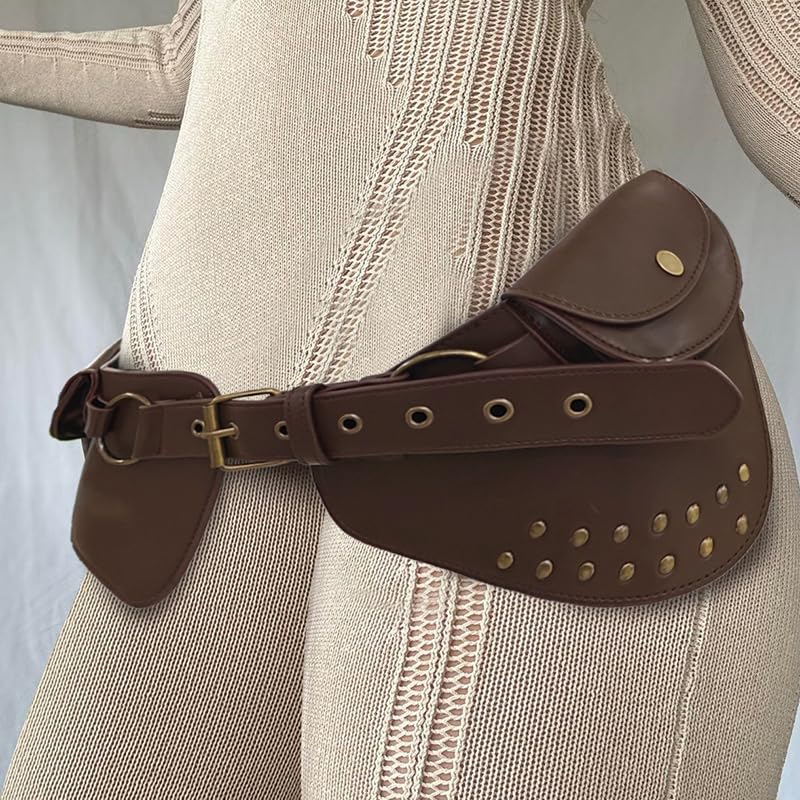 Women'S Vintage Western Y2k Punk Belt Bag Gold Metal Ring Rivet Wide Waist Belts3