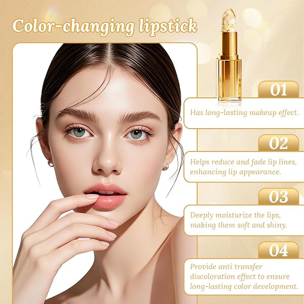 Coellyo Truetone PH Adjusting Lipstick, Colour Changing PH Lipstick Clear To Pink with Gold Foil, Moisturizing Long Lasting Lip Balm for Mature Women (2pcs) - 4