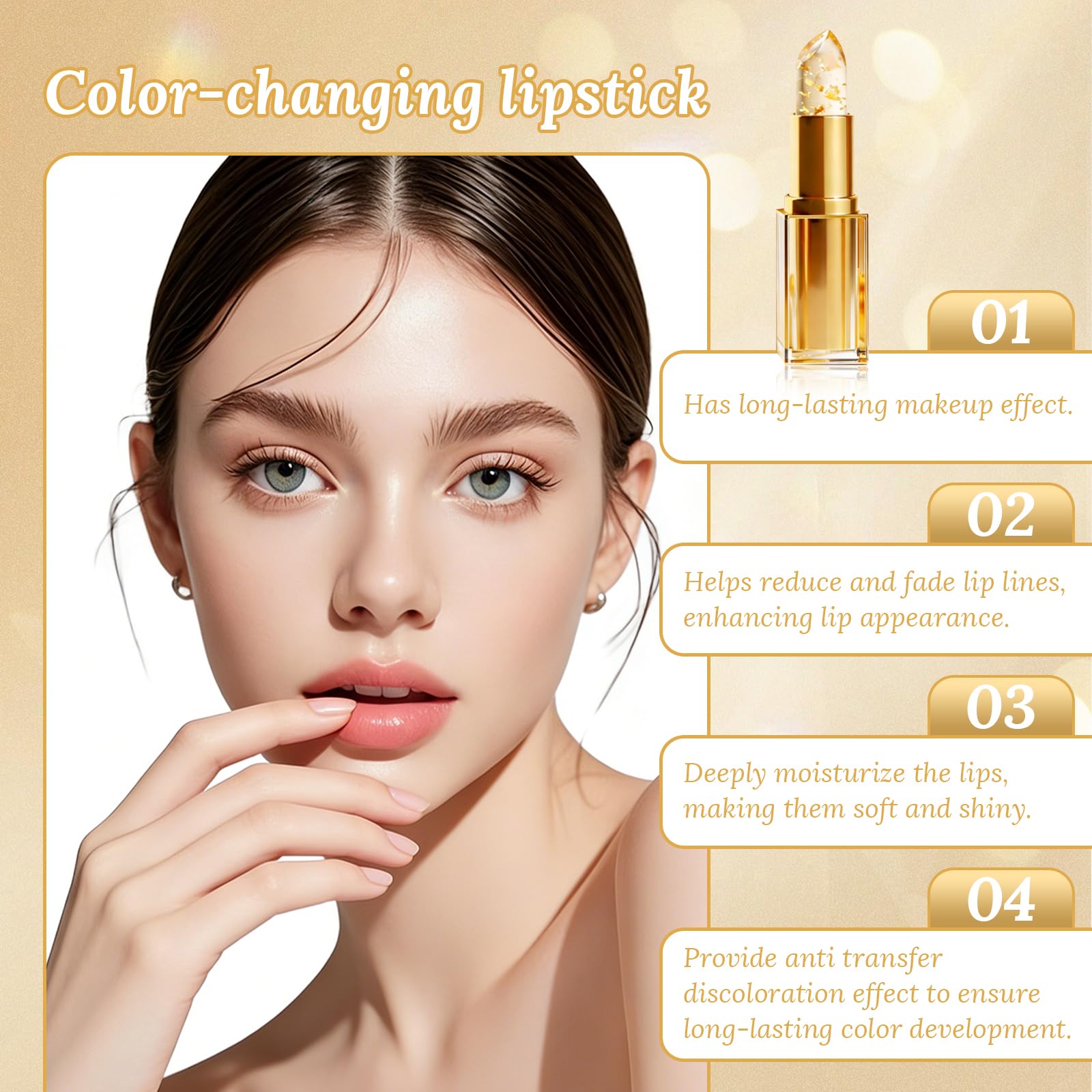 Coellyo Truetone PH Adjusting Lipstick, Colour Changing PH Lipstick Clear To Pink with Gold Foil, Moisturizing Long Lasting Lip Balm for Mature Women (2pcs) — view 4