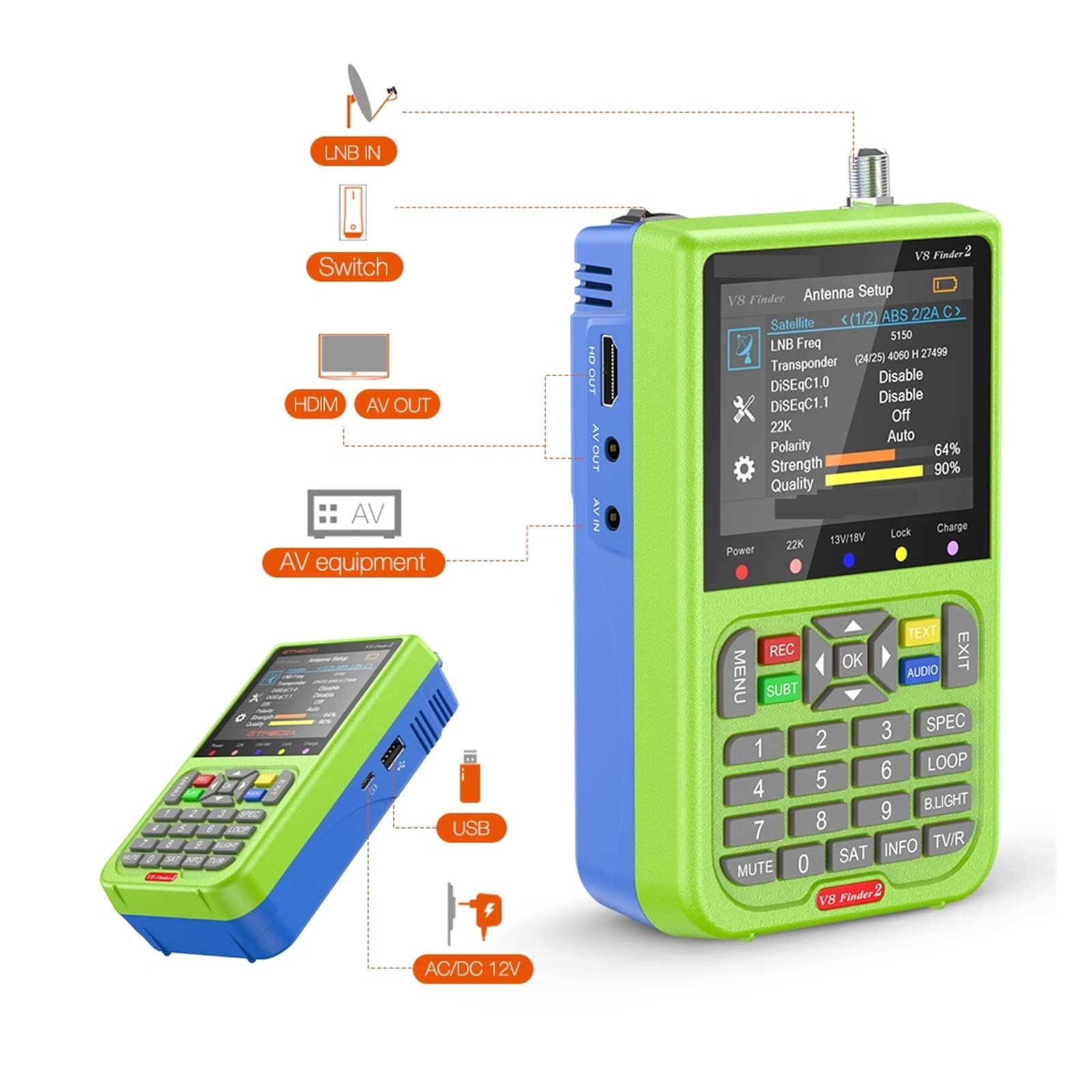 V8 Finder 2 Digital Satellite Finder DVB-S2X 1080P HD Ricevitore Segnale TV Decoder Sat + Borsa(V8 FINDER 2)