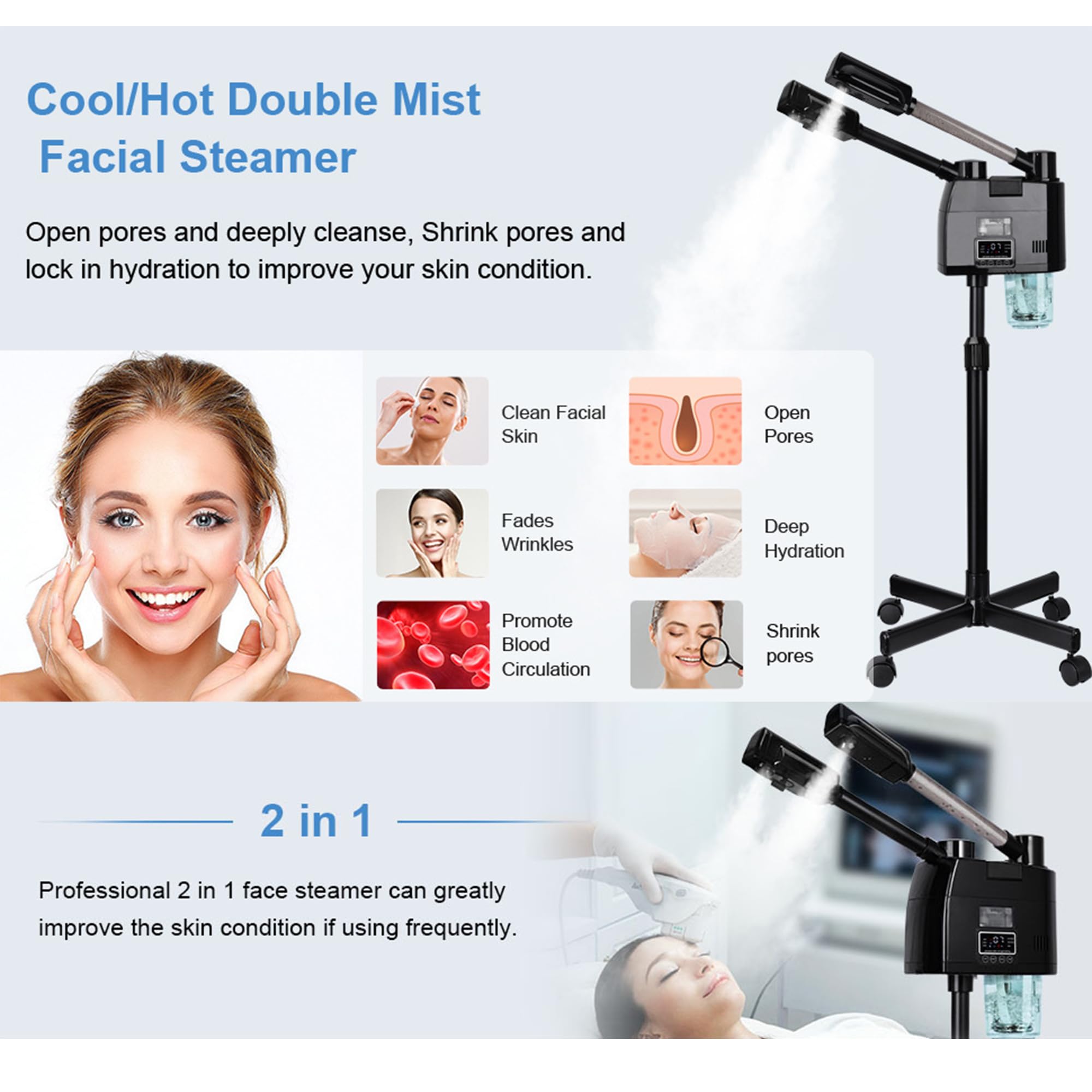 2-in-1-gesichtsdampfer Mit Ozon-heiße Und Kalte Nano-ionische Gesichtsdampfer Für Die Tiefe Porenreinigung, Feuchtigkeit Und Entgiftung-digital Home Spa Beauty Tool Für Die Hautpflege In Salonqualität
