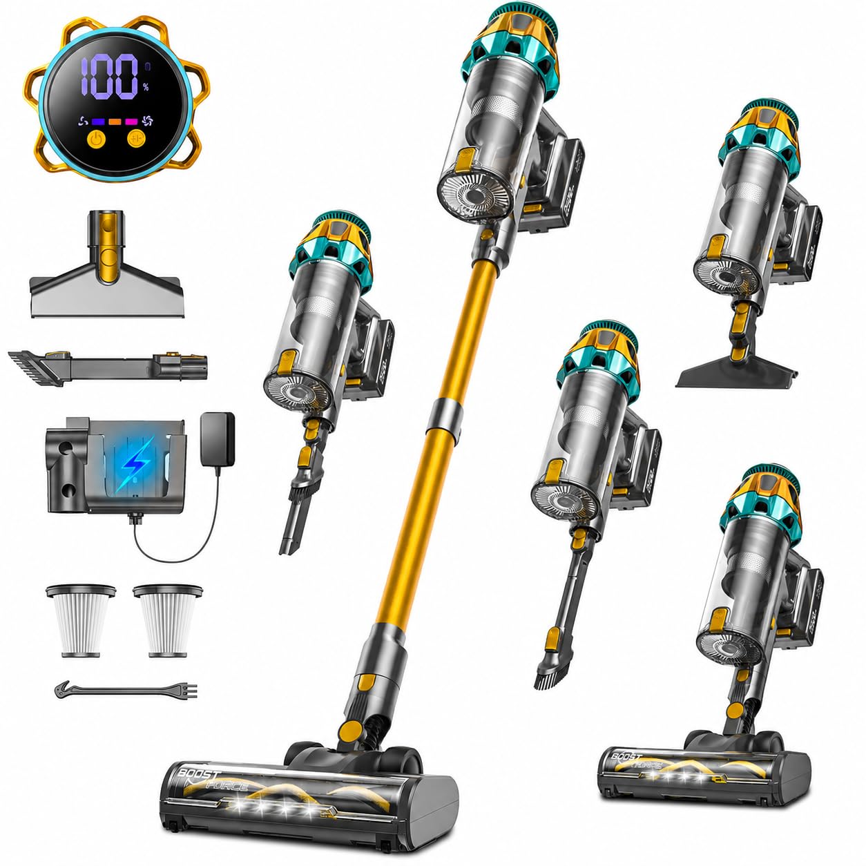 Cordless Vacuum Cleaner,600W 58KPa 55Mins 9-in-1 Self-Standing