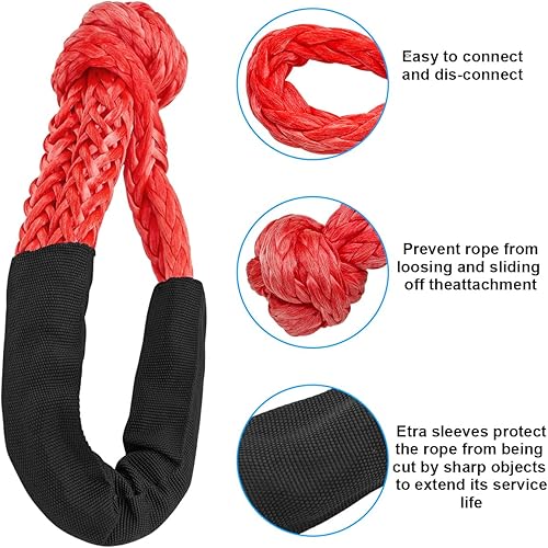 Miniatura 4 de Grillete suave sintético, 12 pulgadas x 22 pulgadas, 37478 libras, resistencia a la rotura, cuerda de recuperación de grillete suave con mangas