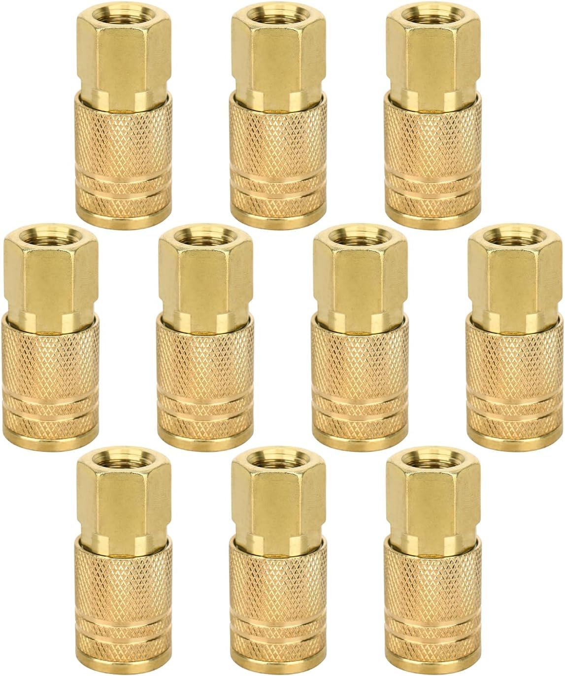 10 PCS Air Hose Fittings, 1/4 Inch Brass NPT Female Industrial Coupler, 1/4" Body Size M-Type Quick Connect Air Hose Fittings, Air Compressor Accessories