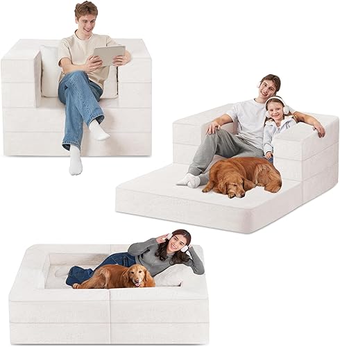 Miniatura 184 de Cama humana gigante para perro, cama 3 en 1 para perro de tamaño humano con funda de piel sintética lavable, cama grande plegable para mascotas con