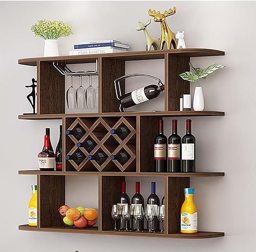 Miniatura 11 de Soporte multifuncional para botellas de madera, estante de pared de cocina con estante de vino horizontal para uso doméstico y comercial, estante de