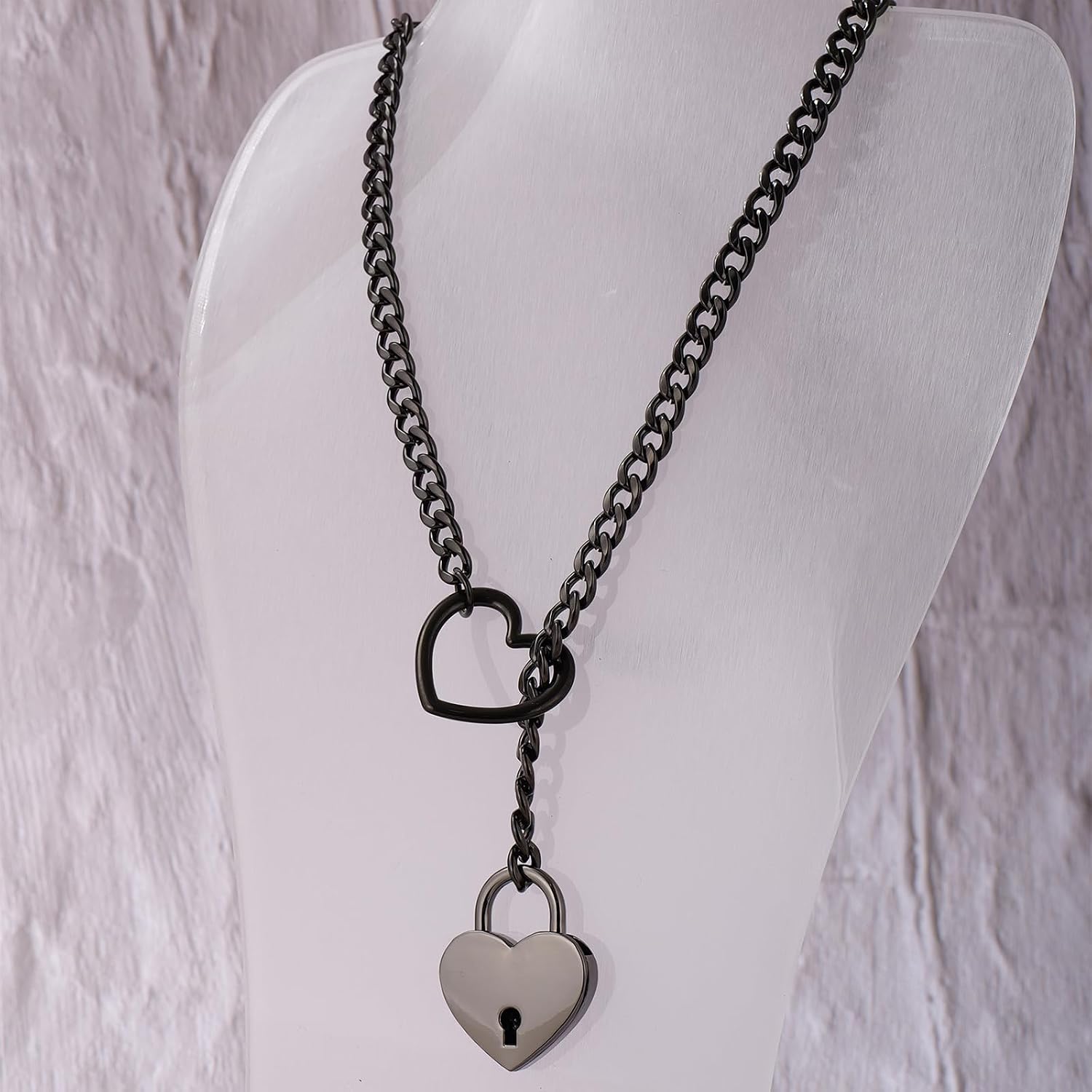Heart O Ring Slip Chain Choker Necklace for Women Men Stainless Steel Cuban Chain Y-shape Necklaces Punk Rock Collar Adjustable Lariat Y Necklace Prom Necklaces Jewelry
