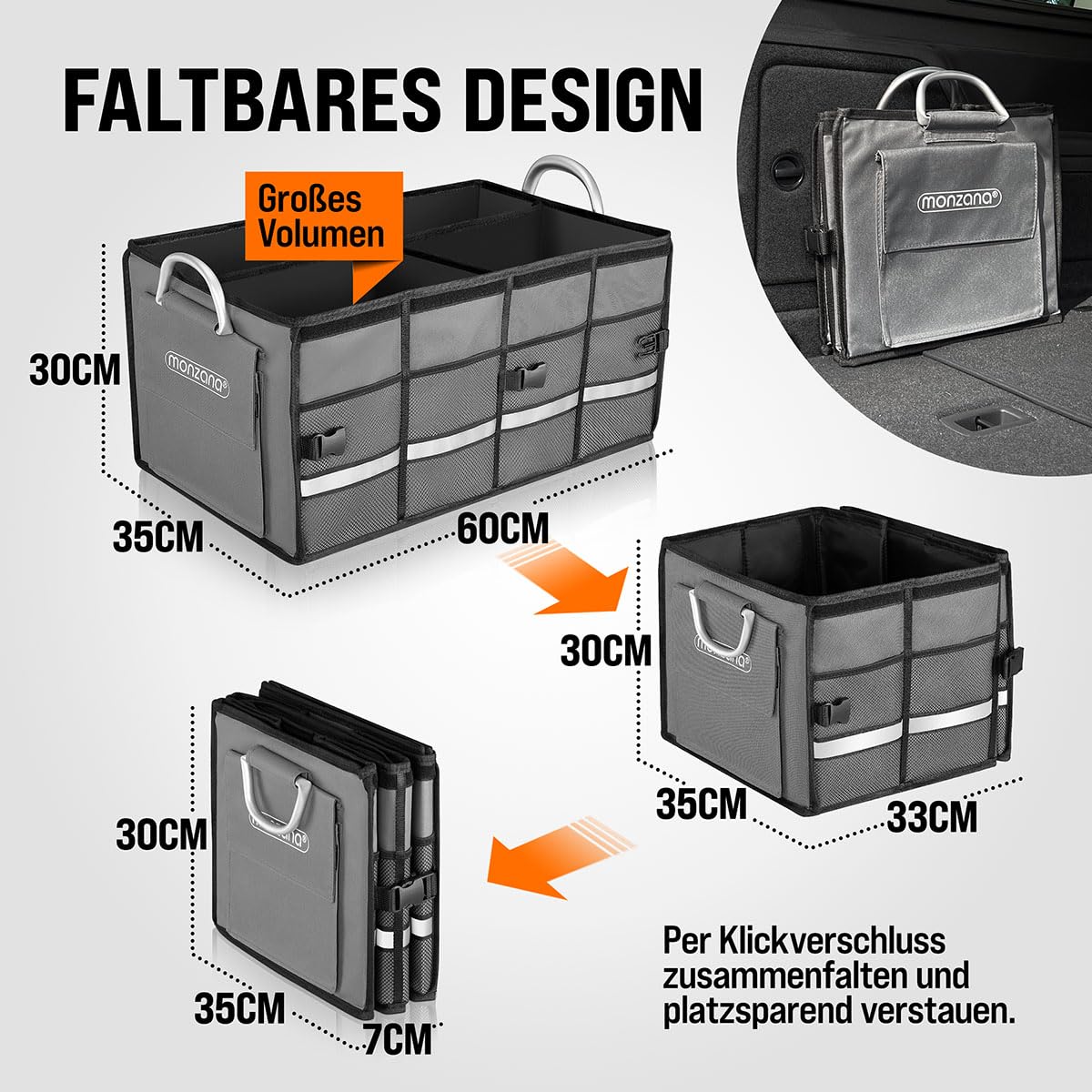 Monzana Kofferraum Organizer 68L – Faltbar, Isoliert & Wasserdicht Mit Alu-Griffen