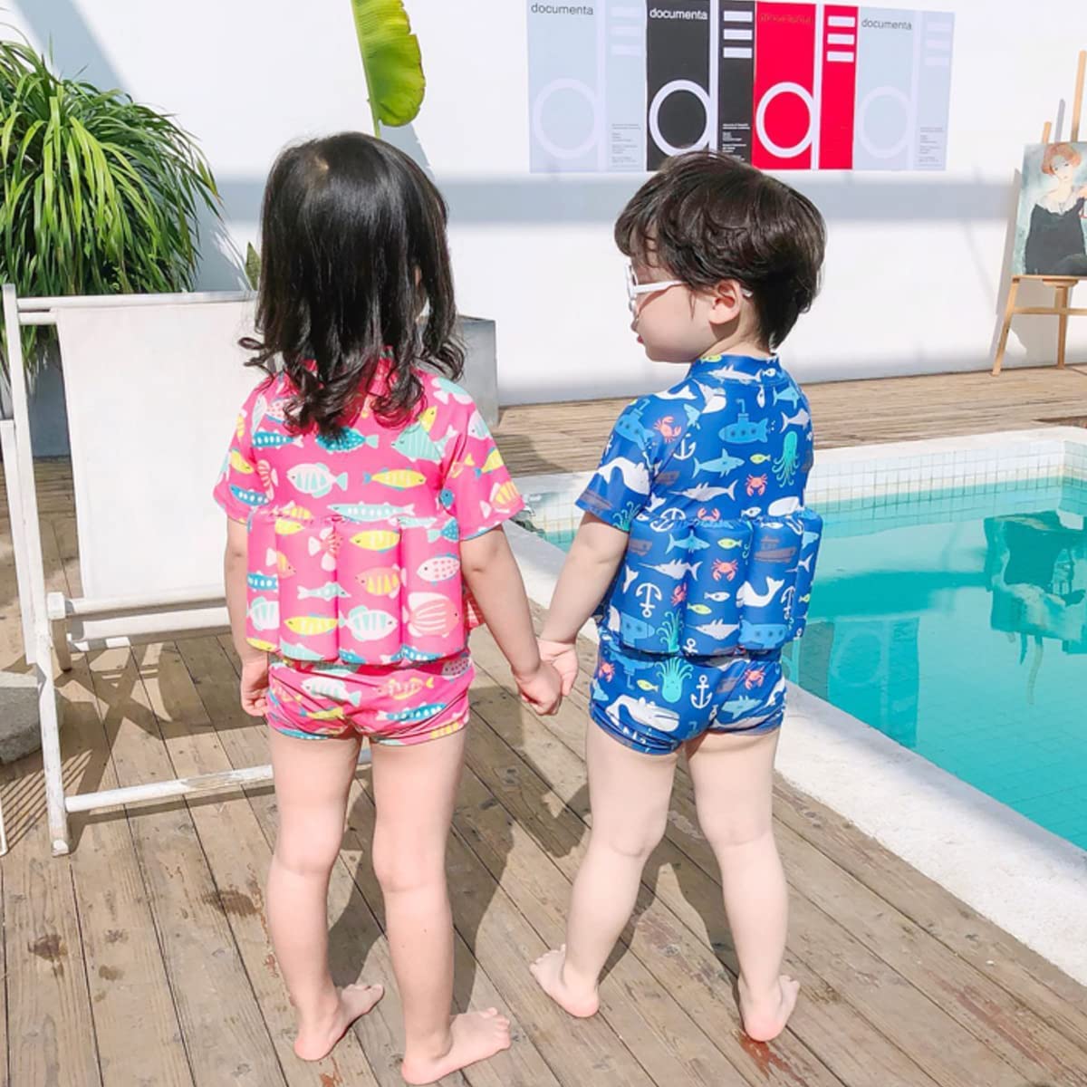 Maillot De Bain Flottant Bébé 1 Pièce - Manches Courtes Avec Flotteurs Amovibles