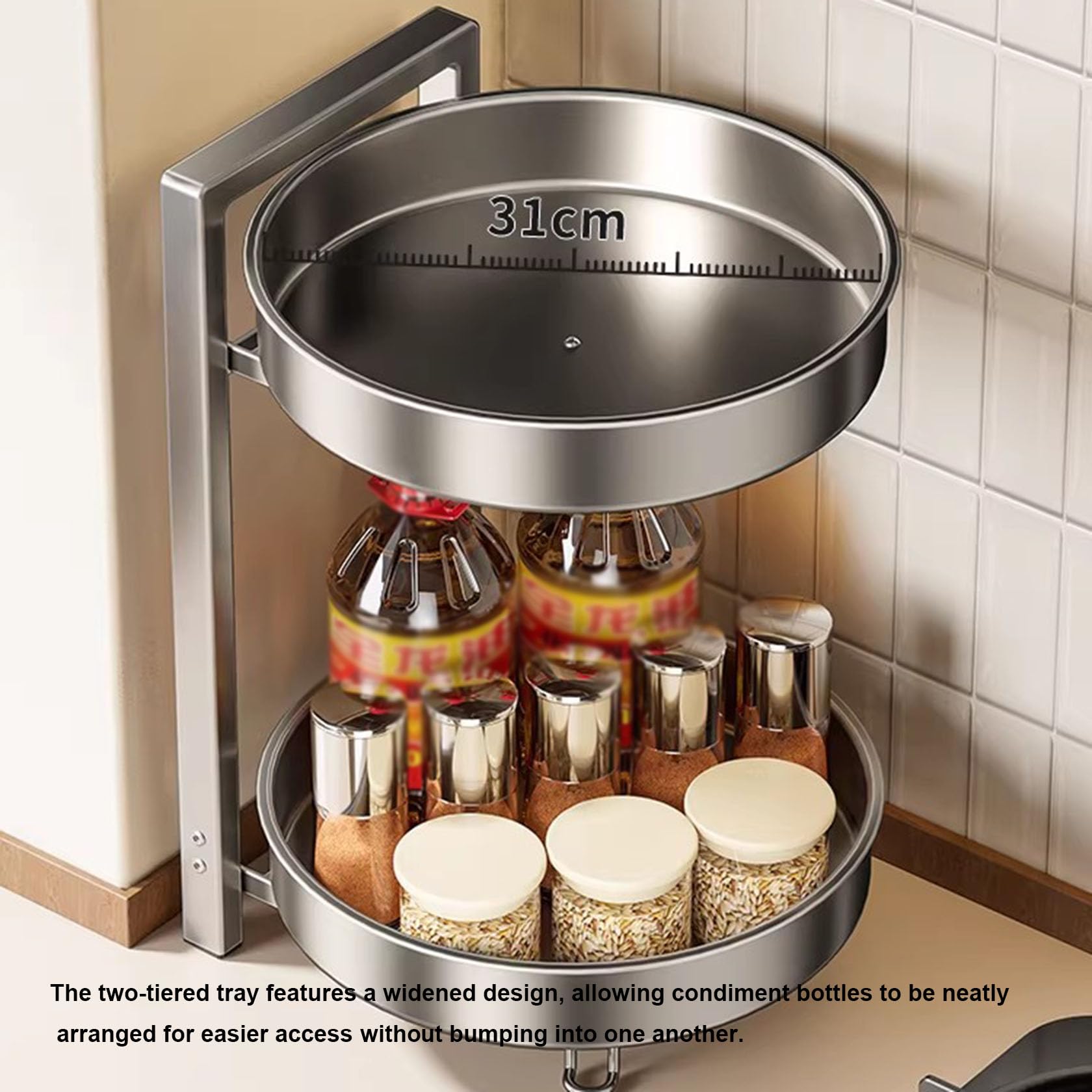 Étagère À Épices Rotative, Lazy Susan pour Platine, Étagère De Rangement Tournante À 2 Niveaux,2 layer