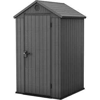 KETER Darwin Garden Shed 4x4, 2.8 m&sup2;, Durable Evotech Plastic with Single Door and Ventilation, Tool Shed, 25 x 184 x 205 cm,