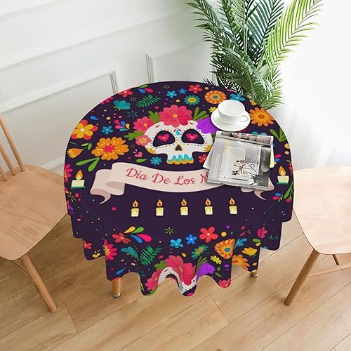Pubnico Dia De Los Muertos - Mantel redondo de calavera para cocina, picnic, lavable, para comedor, fiesta de cumpleaños, manteles reutilizables