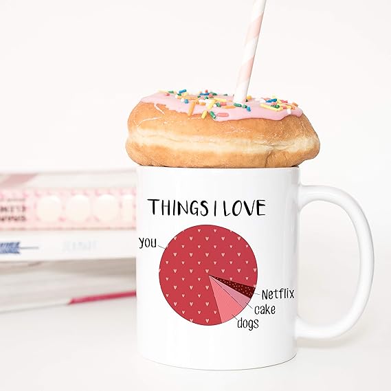 Amazon Com Things I Love You Netflix Dogs Cake Pie Chart Mug 11oz Funny Anniversary Gift Home Kitchen
