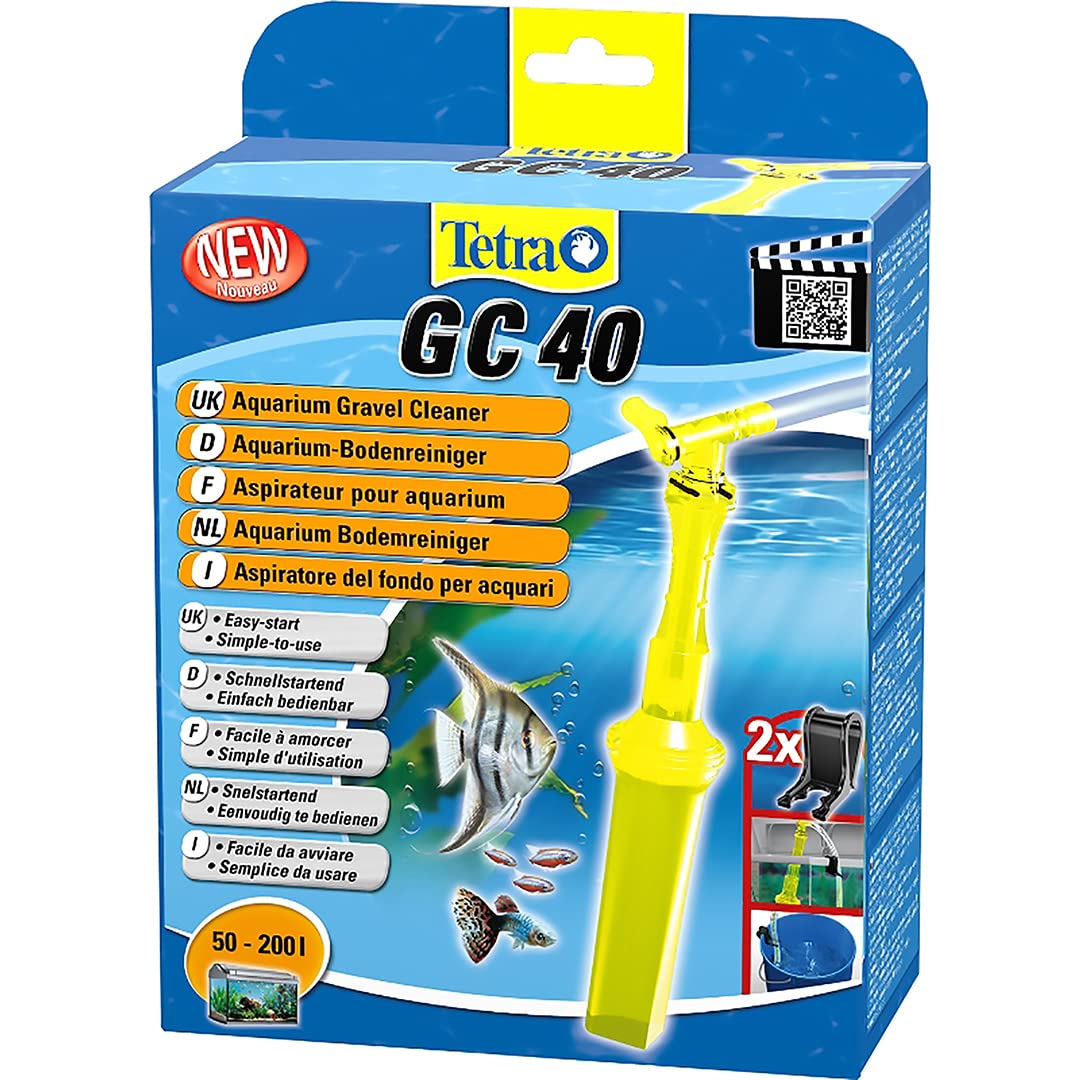 Tetra GC 40 Limpiador de fondos de acuarios, con manguera, válvula de arranque rápido y rejilla de protección para los peces, aspirador mulm con diseño de tubo de succión, para acuarios de 50 a 200 L