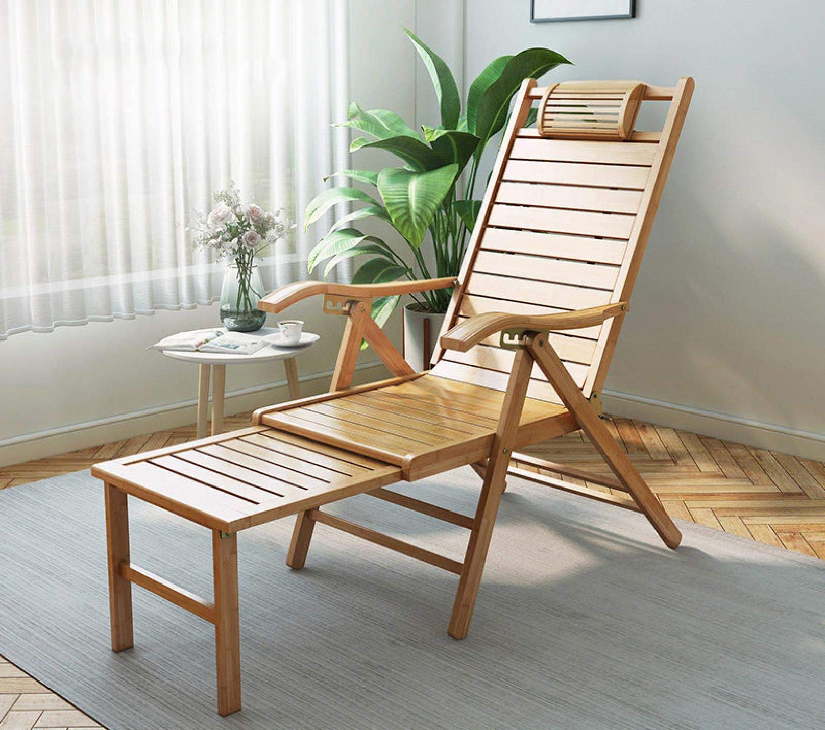 Chaise longue pliante en bambou inclinable à zéro gravité pour jardin et extérieur